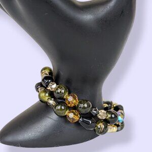 Green, Orange, & Black Beaded Memory Wire Bracelet